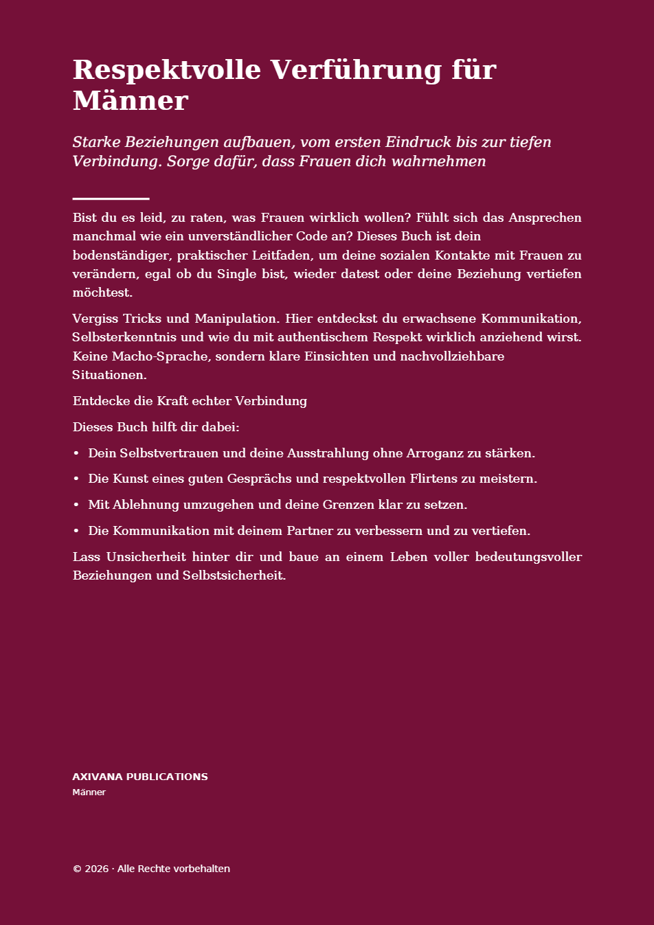 Rückseite von Respektvolle Verführung für Männer