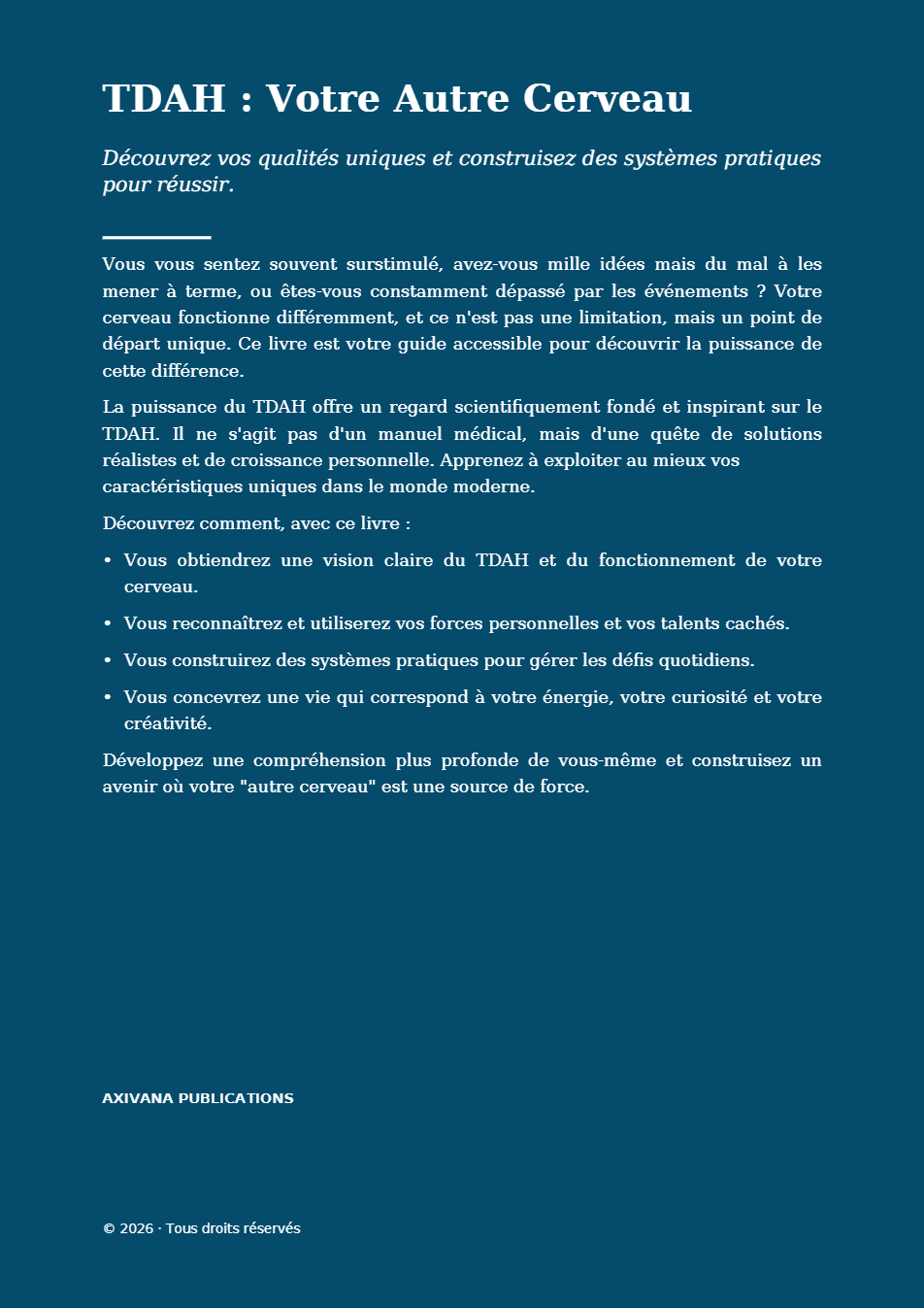 Quatrième de couverture de TDAH : Votre Autre Cerveau