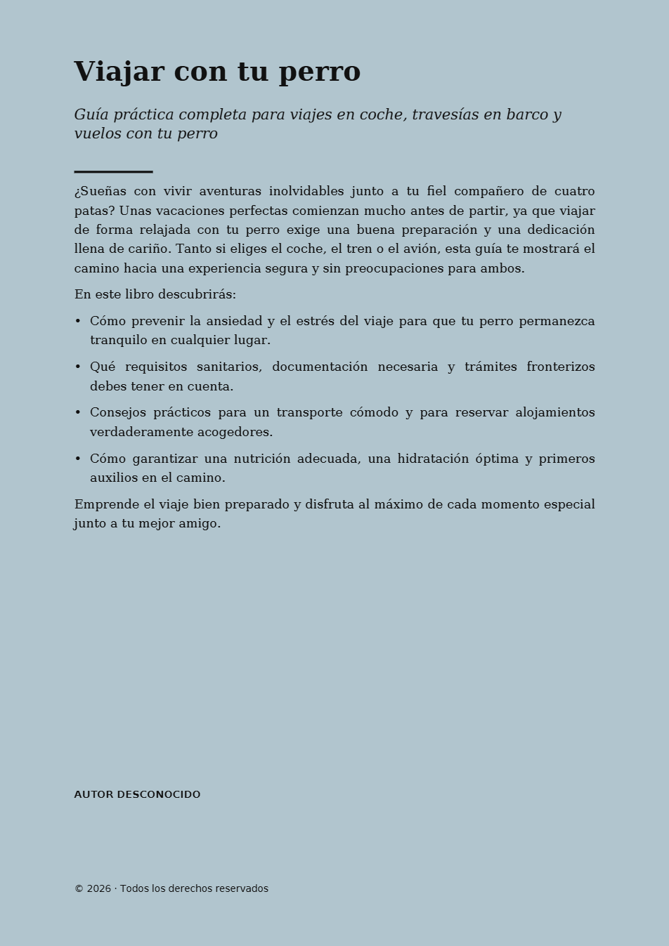 Contraportada de Viajar con tu perro