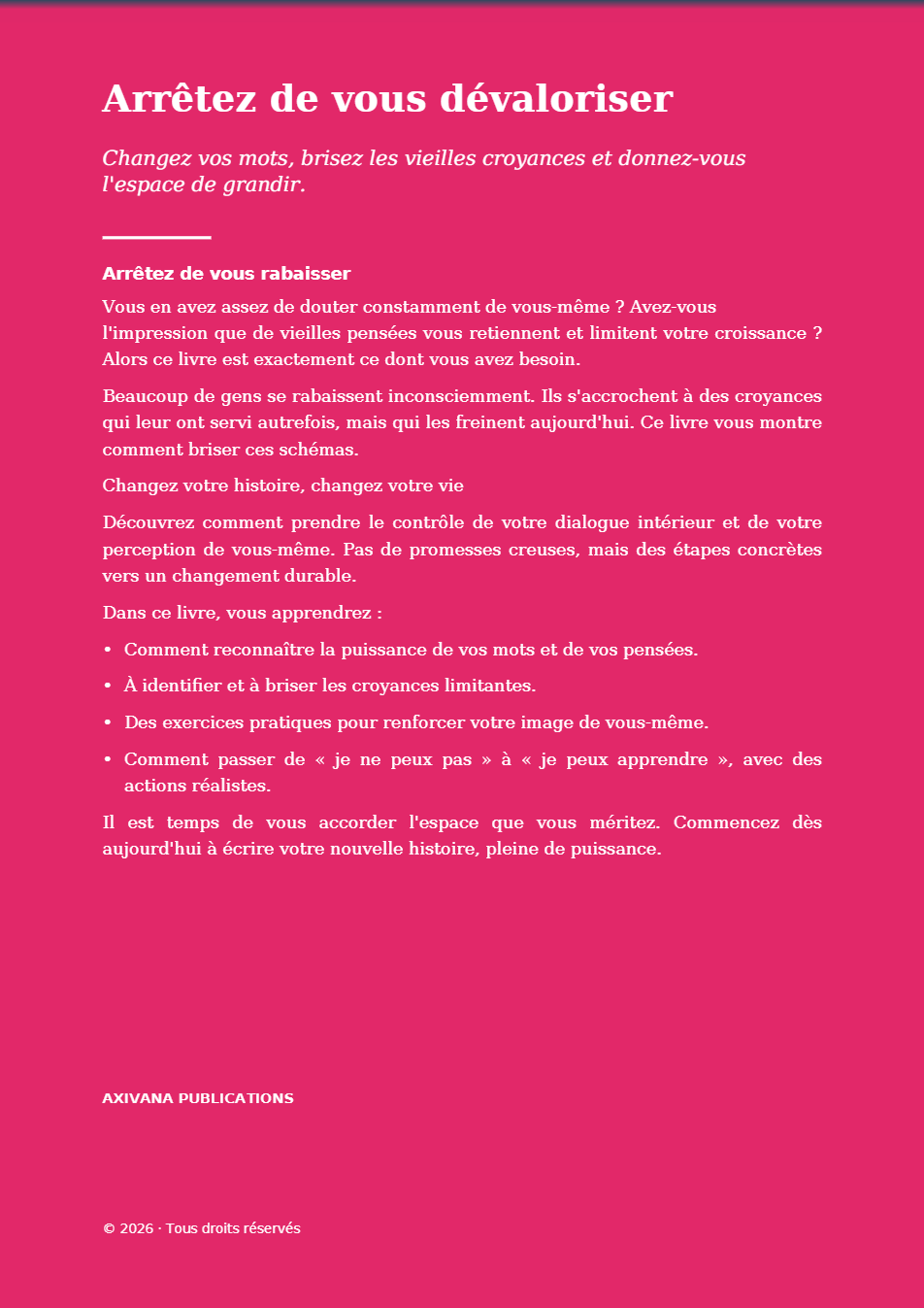 Quatrième de couverture de Arrêtez de vous dévaloriser