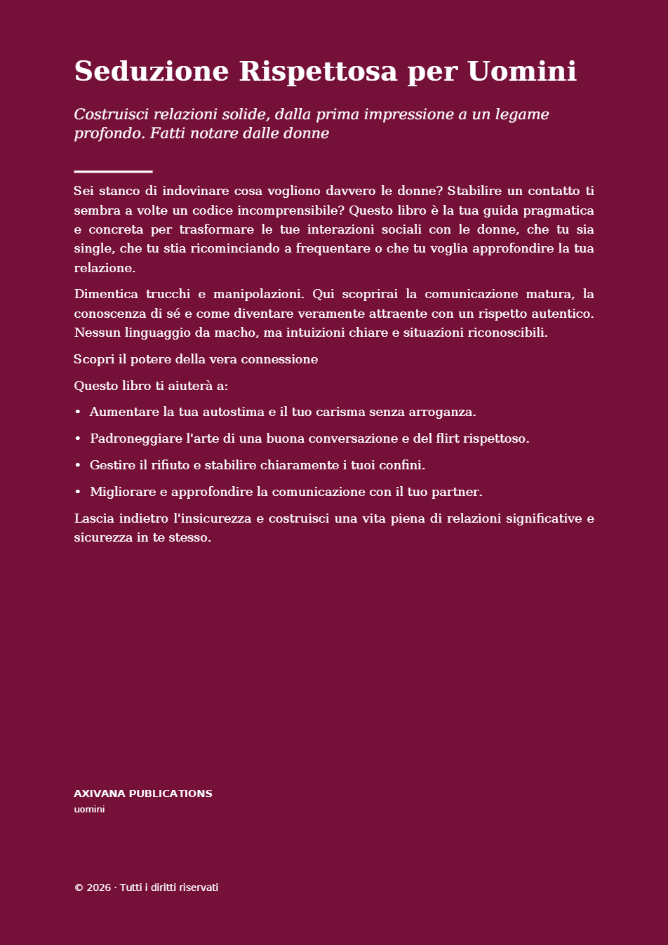 Quarta di copertina di Seduzione Rispettosa per Uomini