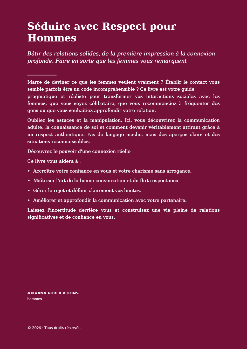 Quatrième de couverture de Séduire avec Respect pour Hommes