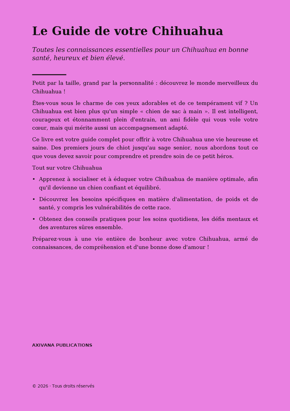 Quatrième de couverture de Le Guide de votre Chihuahua