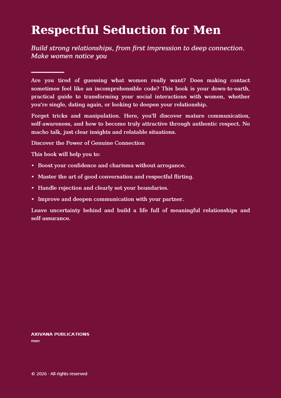 Back cover of Respectful Seduction for Men