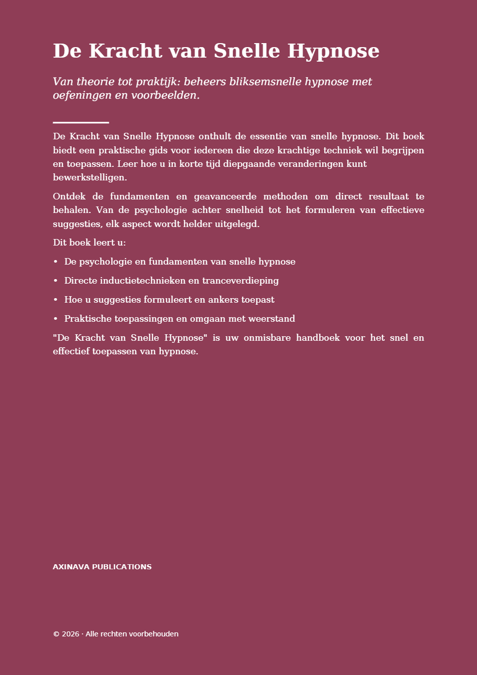 Achterflap van De Kracht van Snelle Hypnose